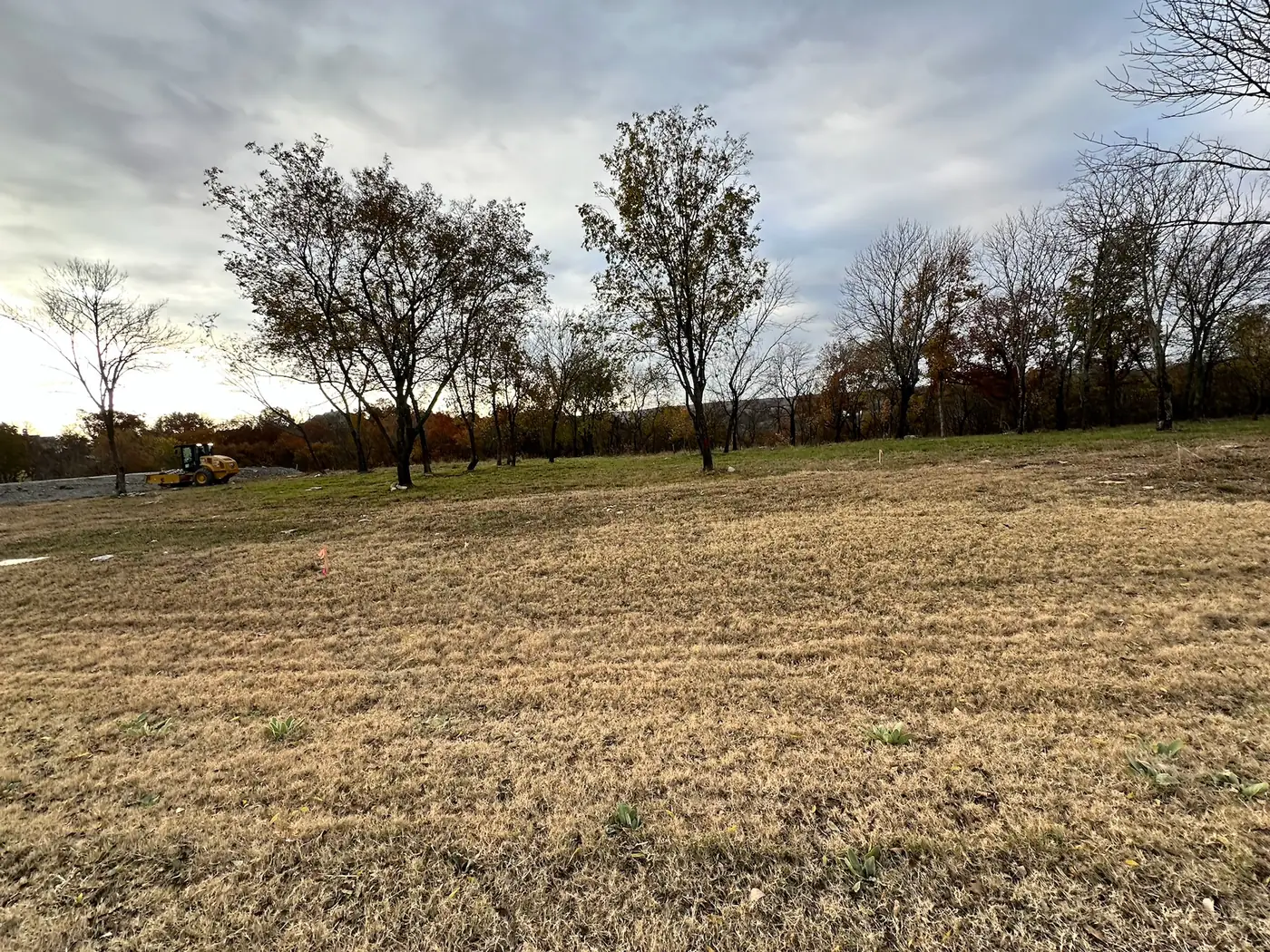 Land clearing equipment working on a partially wooded property
