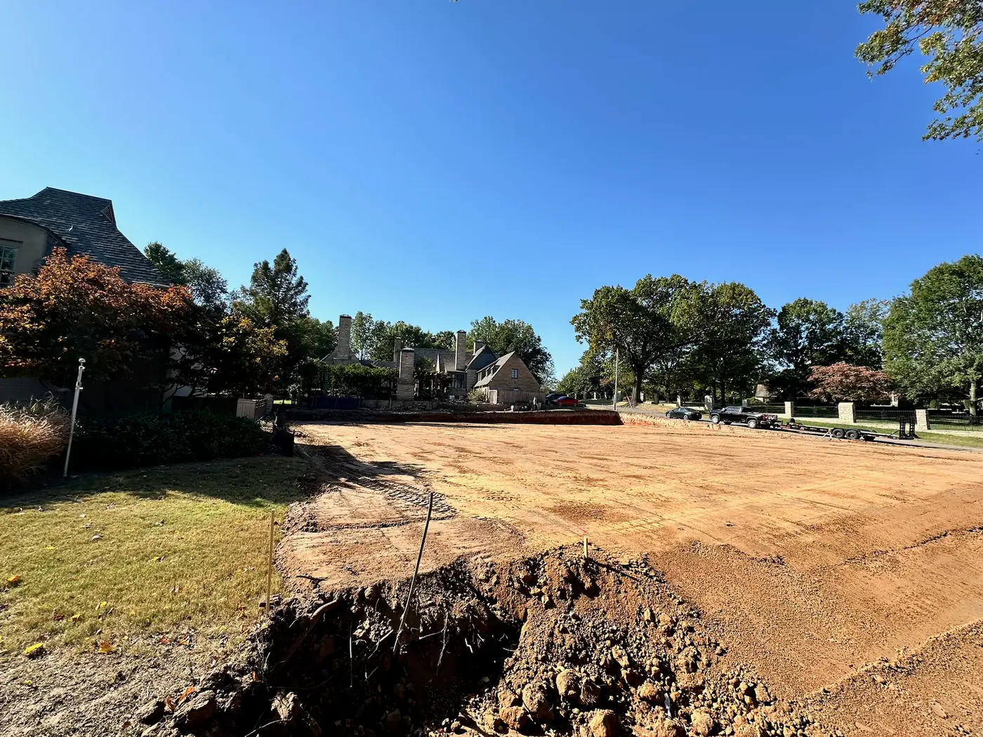Wide cleared and excavated building area